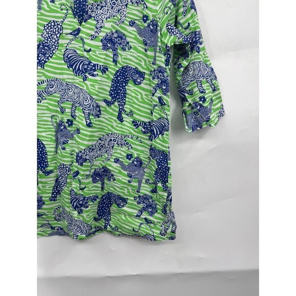 Gretchen Scott Dress Kids 8/10 Green Tiger Print Tunic Spring Easter Preppy - Picture 5 of 7